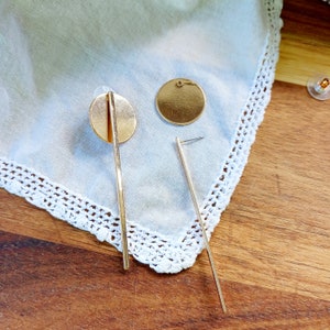 Minimalist multifunction gold tone earrings versatile sleek shiny studs disc and stick elegant jewelry circle line pushbacks mix match gift