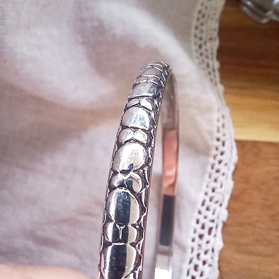 Vintage Monet Silver Bangle Bracelet, Snakeskin P… - image 7