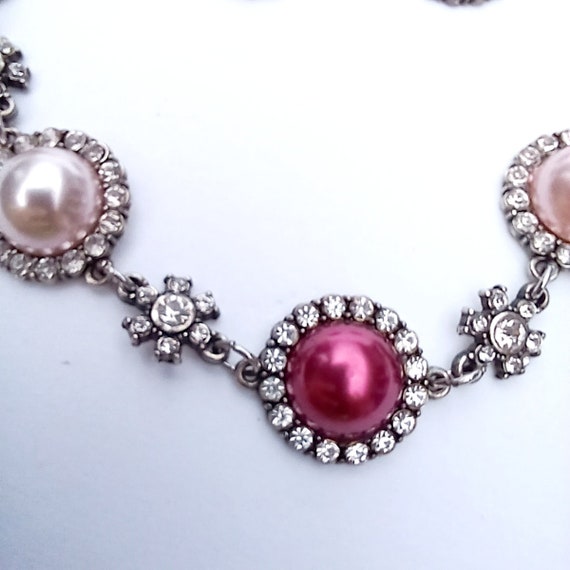 Vintage rose white faux pearl parure pink cabocho… - image 6