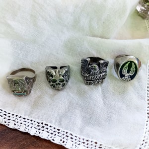 CHOICE Vintage biker rings silver tone eagles skull jewelry men's big motorcycle style masculine edgy bold gift veterans Harley American