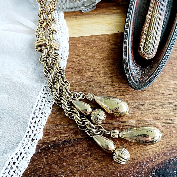 Vintage rope chain slide necklace with dangling t… - image 2