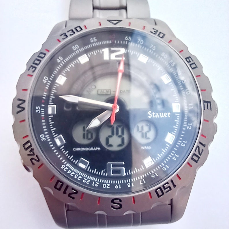 Vintage Stauer Men's Titanium Watch, Digital Analog Display, Indiglo image 6