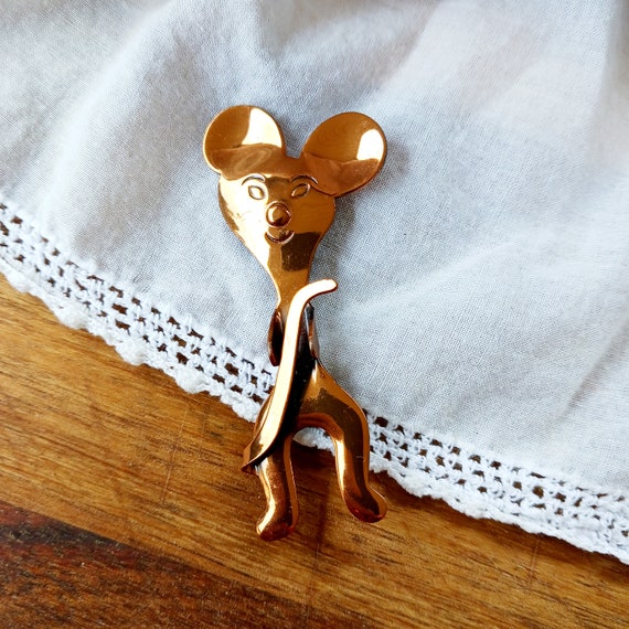 Copper mouse brooch vintage Otto Baden style jewe… - image 1