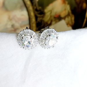 Vintage Nolan Miller NEW IN BOX glamour collection earrings,  old Hollywood glam, wedding jewelry, Starburst oval studs, baguette crystal
