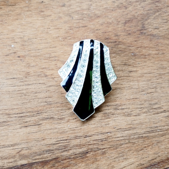 Art deco style pendant black white striped neckla… - image 1