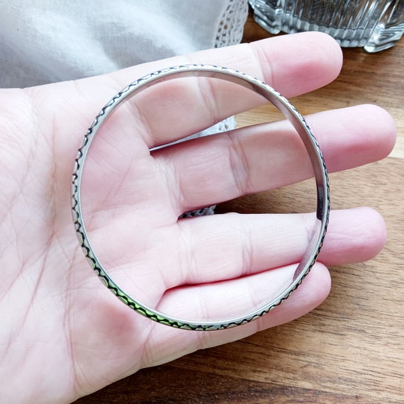Vintage Monet Silver Bangle Bracelet, Snakeskin P… - image 9