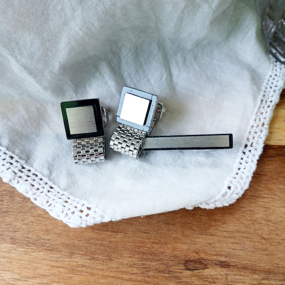 Boutons De Manchette Vintage Swank - Lot De 3 Avec Pince à Cravate Assortie, Style Rétro Appareil Photo