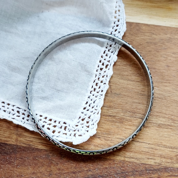 Vintage Monet Silver Bangle Bracelet, Snakeskin P… - image 8