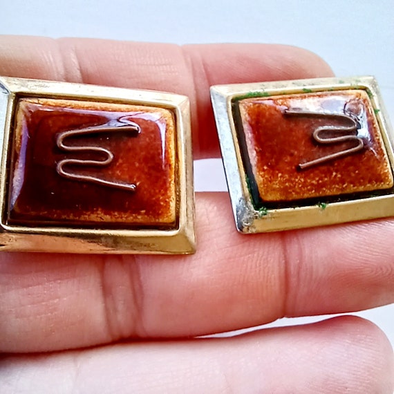 Vintage 70s square cufflinks abstract mid-century… - image 5