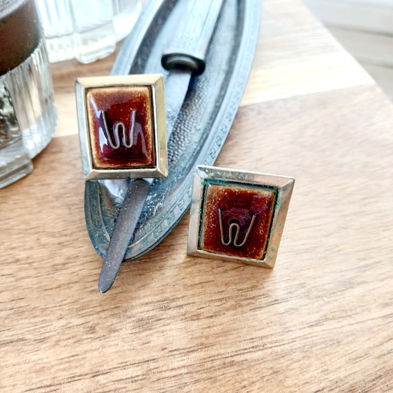 Vintage 70s square cufflinks abstract mid-century… - image 1