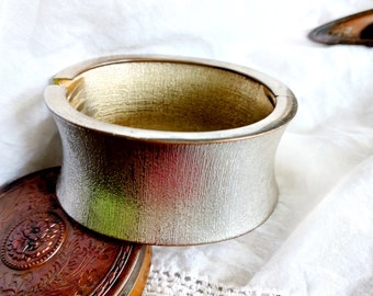 Vintage Wide Cuff Bracelet, Textured Silver Tone, Brutalist Tribal Jewelry