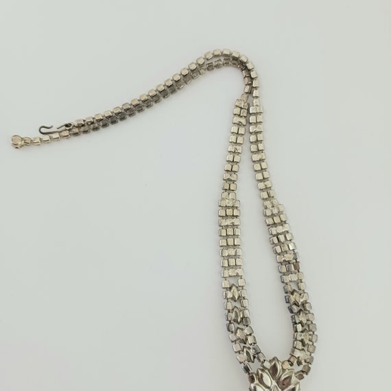 Clear & fuschia rhinestone parure, necklace drop … - image 6