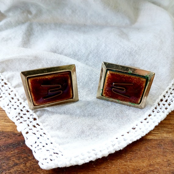 Vintage 70s square cufflinks abstract mid-century… - image 3