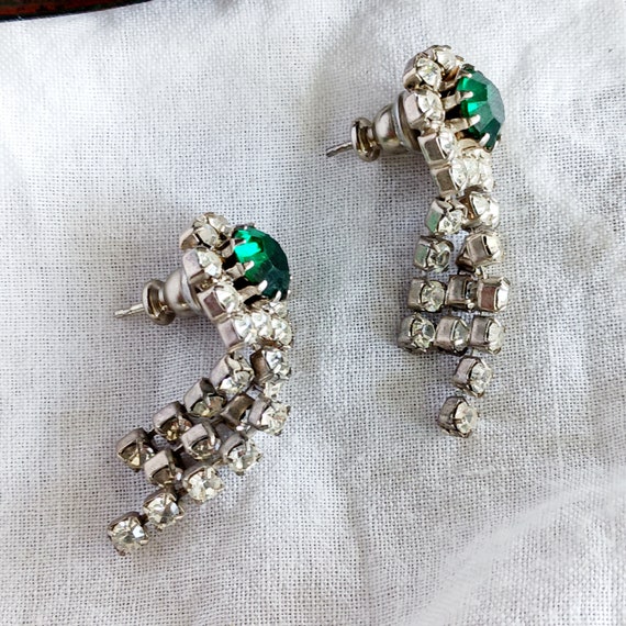 Glam rhinestone earrings, vintage waterfall dangl… - image 3