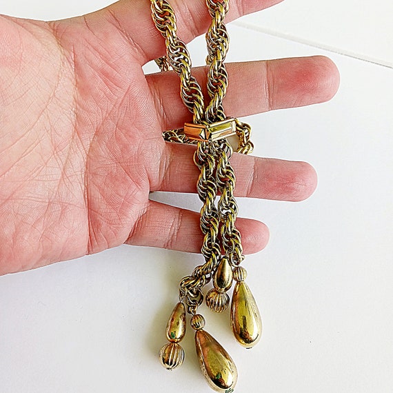 Vintage rope chain slide necklace with dangling t… - image 7