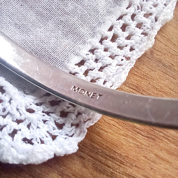 Vintage Monet Silver Bangle Bracelet, Snakeskin P… - image 6