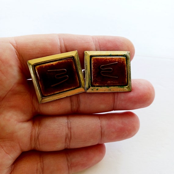 Vintage 70s square cufflinks abstract mid-century… - image 9