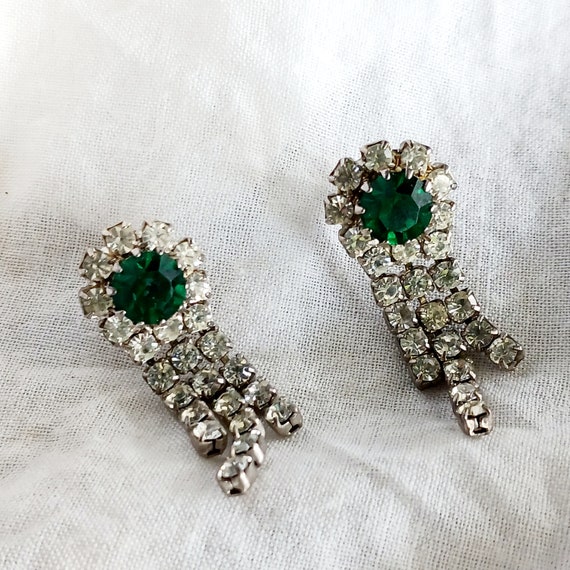 Glam rhinestone earrings, vintage waterfall dangl… - image 2