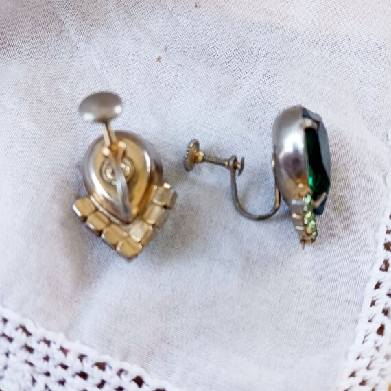 Art deco faux emerald earrings large two-tone rhi… - image 5