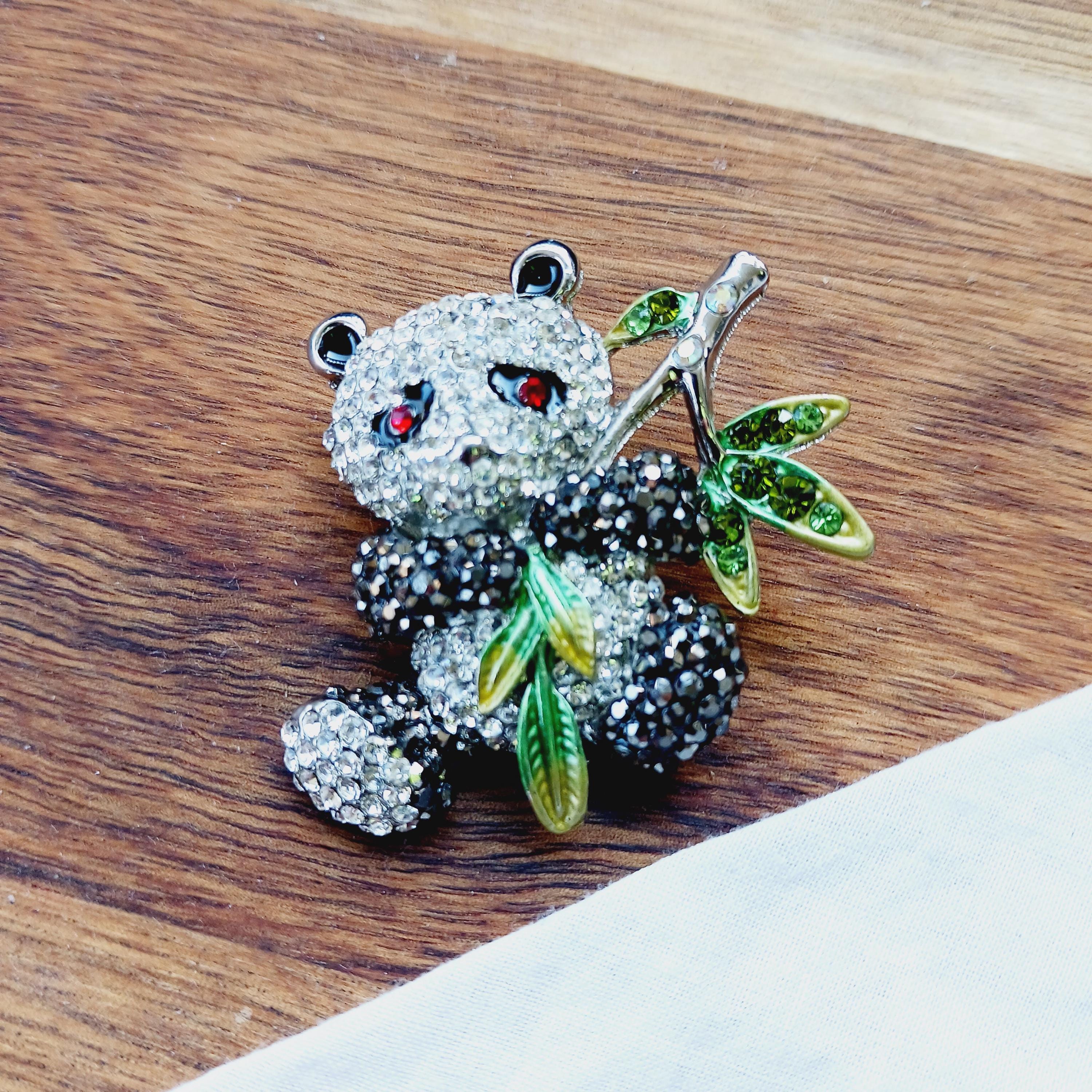 Rhinestone Panda Brooch - Etsy