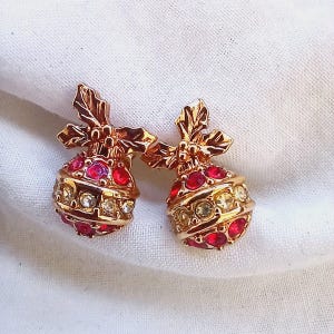 STORE CLOSING Vintage Avon Christmas Ornament Earrings, Red & Gold Holiday Jewelry