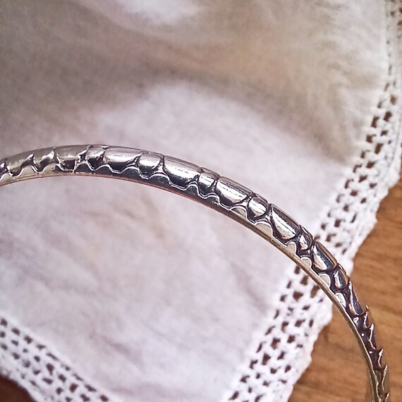 Vintage Monet Silver Bangle Bracelet, Snakeskin P… - image 5