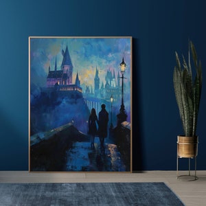 Fantasy Wizards and a Castle Magic School Wall Art Digital Print Poster Gift Decor