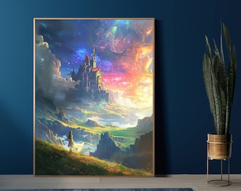 Ragazza in un mondo fantastico Wall Art Painting Stampa digitale Paesaggio Poster Decor