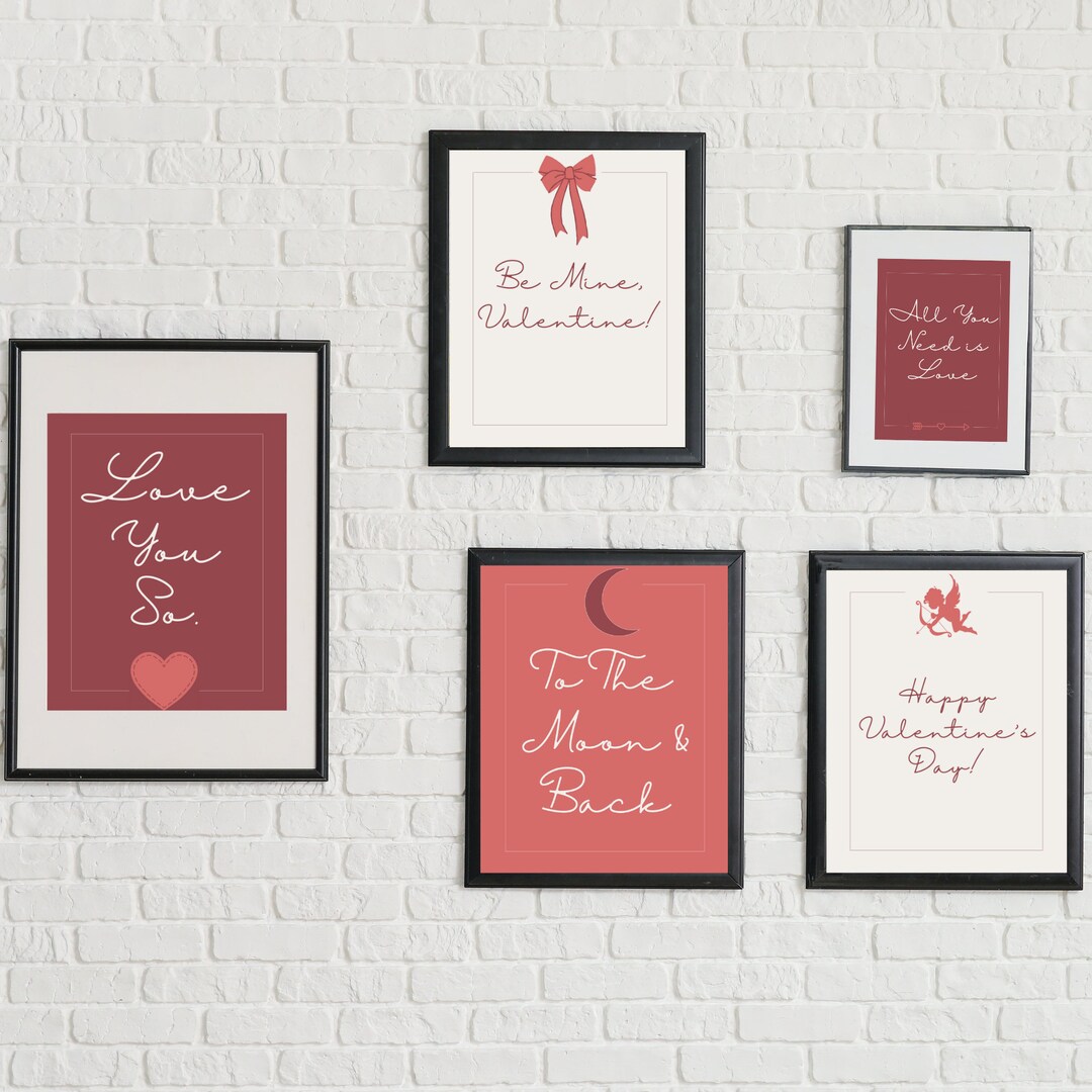 Valentine Prints Set of 5, Printable Valentine's Day Decorations