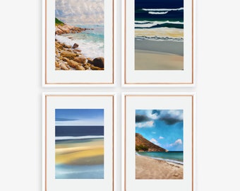 Coastal Beaches Art Prints Set of 4, Printable Coastal Artwork, Printable Home Decor Wall Art, Home Decor Printables
