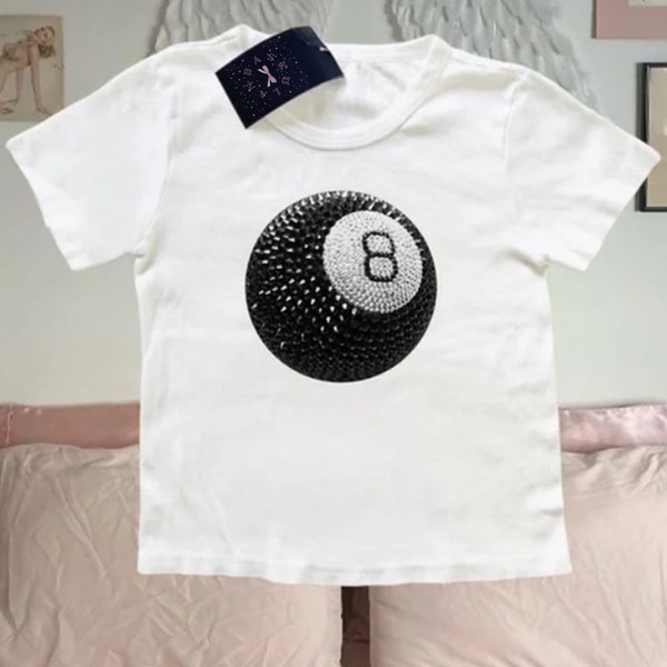 baby tee, Spiky 8 Ball, coquette baby tee, red 8 ball tee, pink baby tee, shirt coquette, women's baby tees trending, Y2k Graphic shirt