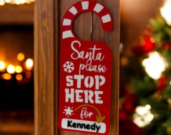 Panneau Suspendu En Feutre "Santa Stop Here" - Décoration De Porte Noël, Neuf