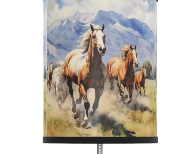 Lamp, Horses Running Watercolor Table Stand Light, Equine Lover Night Light, Unique Home Decor, Equestrian Gift, Mountain Scene Lamp