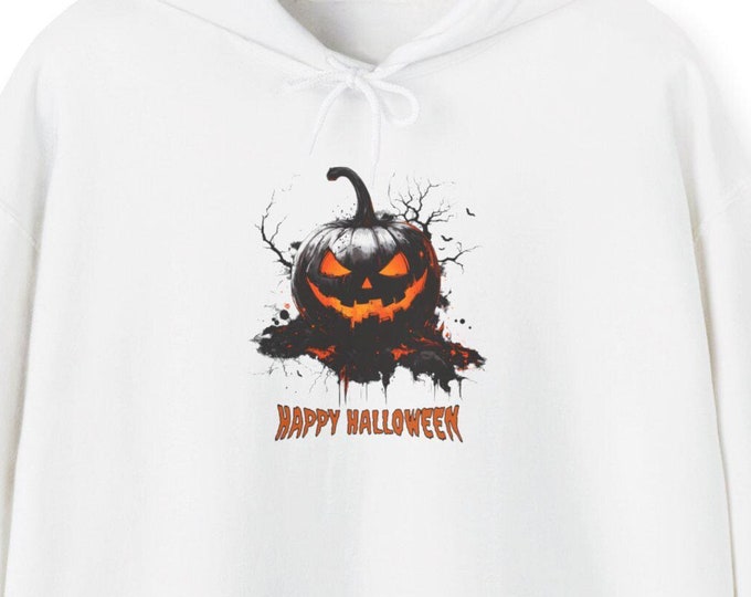 Spooky Pumpkin Unisex Heavy Blend Hooded Sweatshirt, Happy Halloween Print, 50% Cotton/Polyester, 5 colors Scary Hoodie