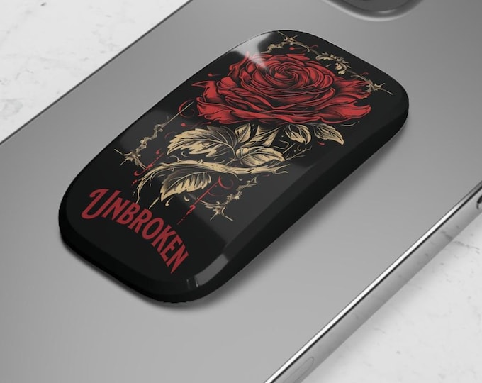 Phone Click-On Grip, Vintage Red Rose 'Unbroken' Design, Floral Phone Accessory, Retro Flower Pop Socket, Gift for Her, Phone Stand