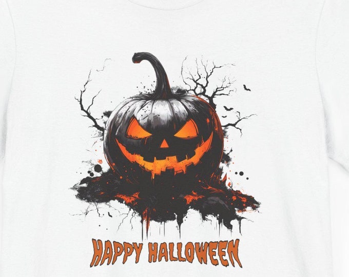 Unisex Pumpkin Graphic Tee, Happy Halloween Spooky, 4 colors, Fall Gifts Trick or Treat, Holiday Party shirts Orange Natural White Lavender