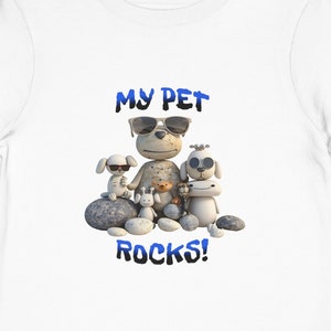 My Pet Rocks (Design #1)Toddler Short Sleeve Tee Cartoon Funny Pets Dog Cat Rock Silly Cute Adorable for Kids White Green Mauve Natural Dust