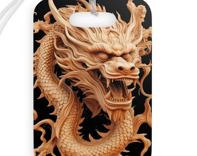 Luggage Tags - Chinese Wood Dragon Design with Personalized Name, Address, Phone Number, Travel Accessories, Bag Tags, Unique Gift,
