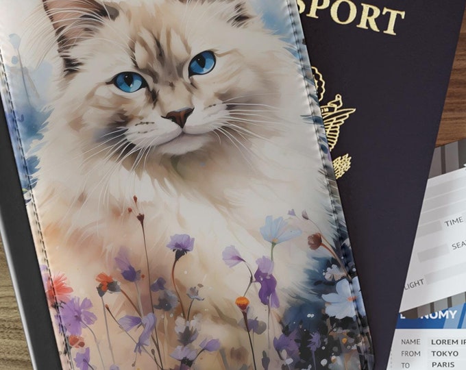 Watercolor Ragdoll Cat Passport Cover: Personalized Travel Wallet