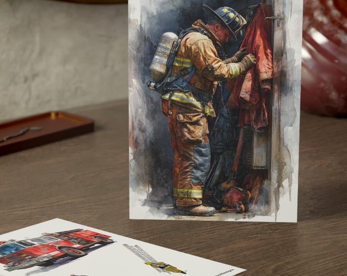 Firefighter Retirement Card, Premium Double-Sided Greeting Card with Envelope, Watercolor Design, Personalized Message