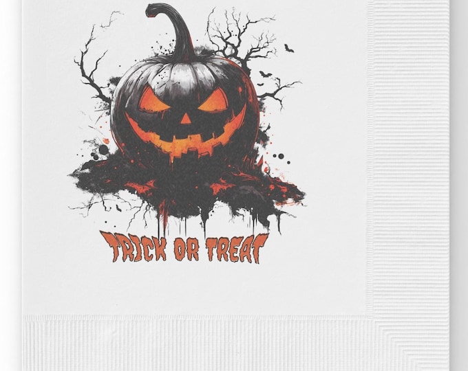 Trick or Treat Pumpkin Printed Napkins, 3-Ply, White, 4.8" x 4.8" or 6.5" x 6.5", 100 or 50 Pieces Spooky Party Gifts Halloween