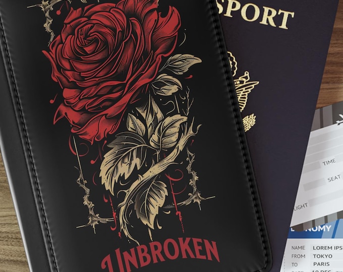 Passport Cover, Red Rose Design, Vintage Style Holder, Unbroken Word, Travel Gift, Floral Pattern