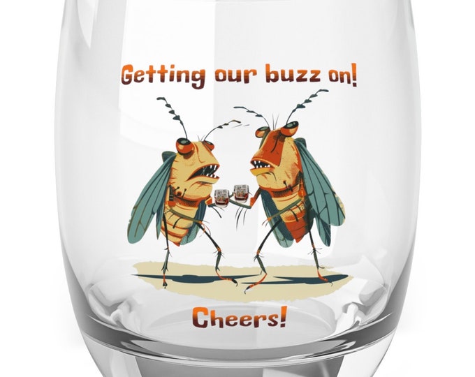 Whiskey Glasses with Cicada Cartoon Print, 6 oz (0.17L), 'Getting Our Buzz On!', Groomsman Gift Retirement Gifts Bourbon Glass