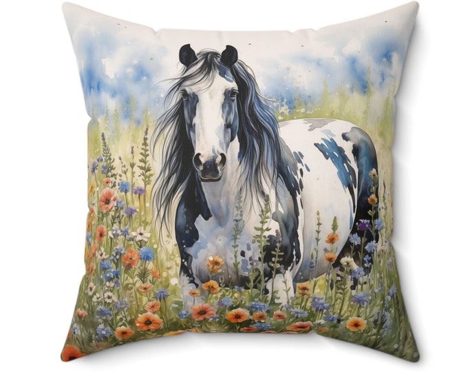 American Paint Horse Spun Polyester Square Pillow Quarter Equine Equestrienne Cowgirl Cowboy Country Living Stallion Steed Pony Colt
