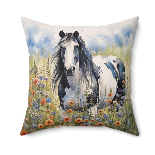American Paint Horse Spun Polyester Square Pillow Quarter Equine Equestrienne Cowgirl Cowboy Country Living Stallion Steed Pony Colt