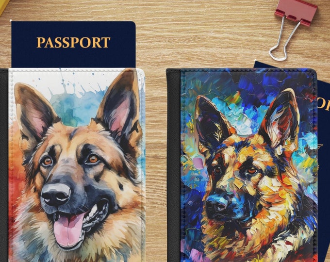 German Shepherd Passport Cover: Oil Painting & Watercolor Style