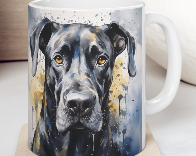 Great Dane Watercolor Ceramic Mug, Personalized Dog Lover Gift, Animal Pet Owner Coffee Cup, Unique Puppy Tea Mug, Gift for Dog Mom and Dad