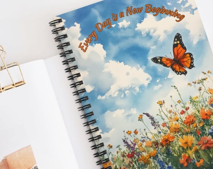 Spiral Notebook - Inspirational Quotes, Watercolor Bluebird, Monarch Butterfly, Fall Trees, Ruled Line Journal, Writers Gift