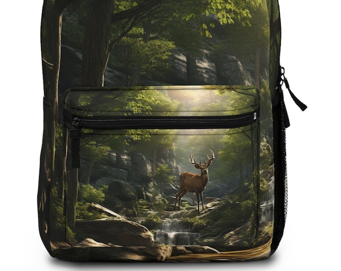 God's Country Backpack | Wilderness Paradise Deer Buck Stag Stream Forest Woods Creek Nature Animals Waterfall Natural Wonder