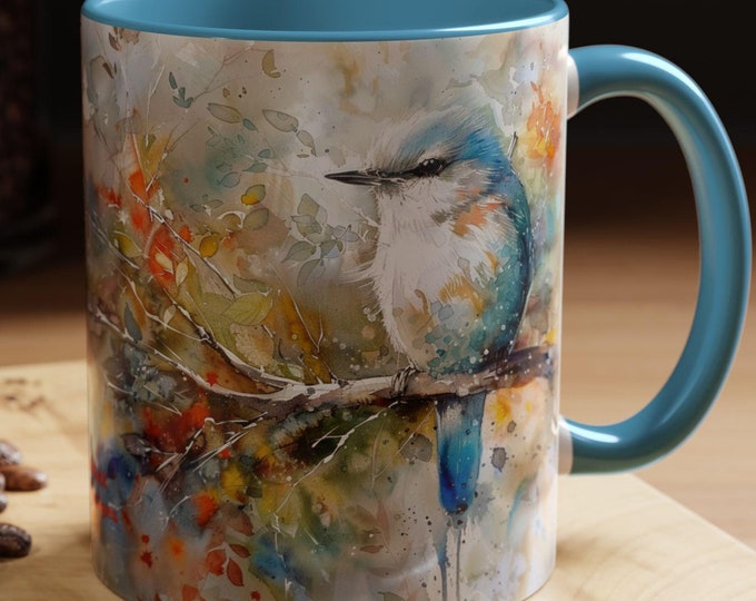 Mug, Western Bluebird Watercolor Ceramic Tea Cup, Bird Lover Gift, Nature Enthusiast Home Decor, Unique Coffee Mug, Animal Print Kitchenware